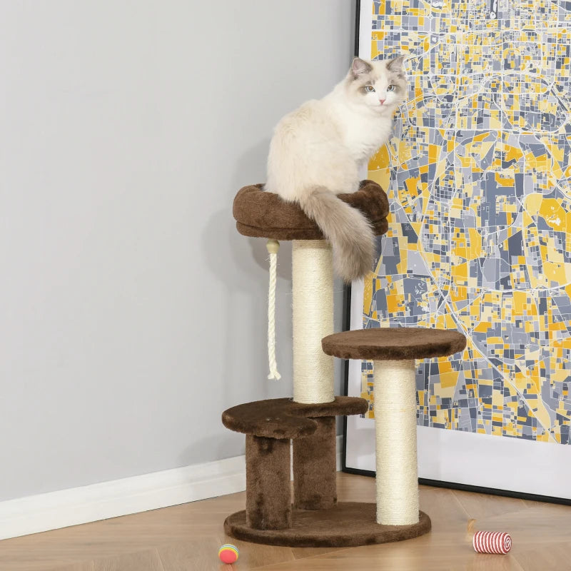 Brown 65cm Cat Tree with Sisal Scratching Posts and Perches