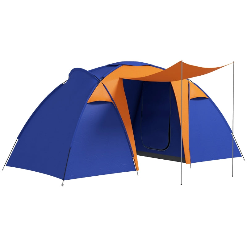 6-Person Waterproof Tunnel Camping Tent with 2 Bedrooms and Porch, Blue