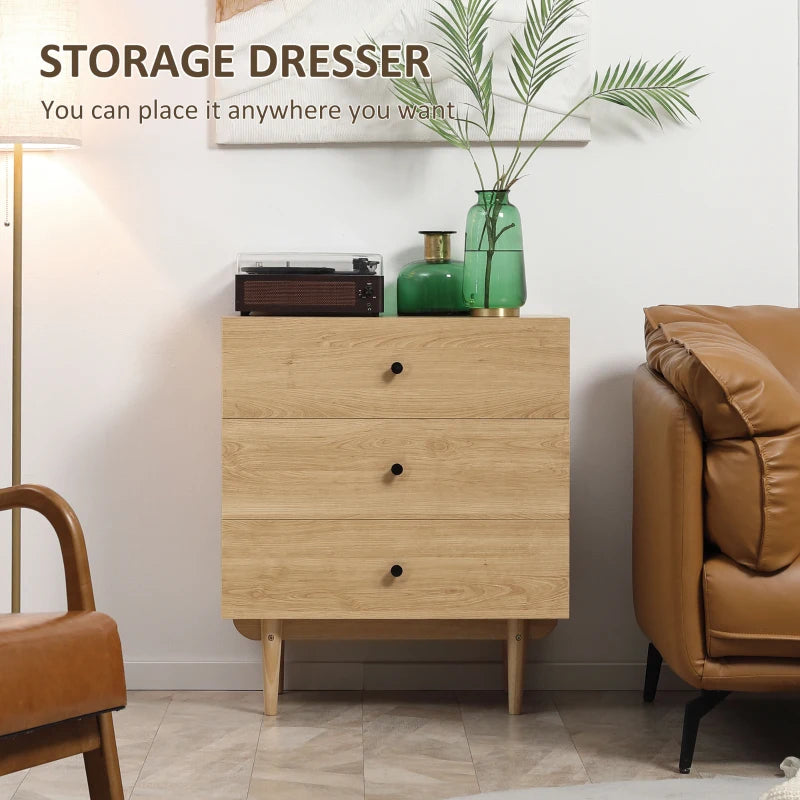 3-Drawer Storage Cabinet in Oak for Bedroom & Living Room