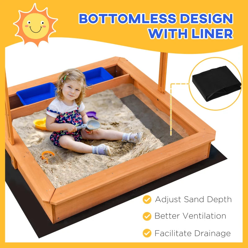 Wooden Sand Pit with Canopy - Blue Kids Sandbox Set