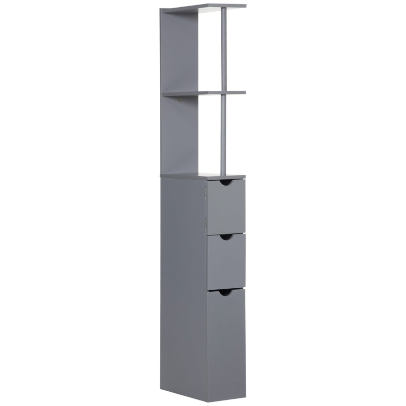 Grey Tall Bathroom Storage Cabinet with Shelves and Drawers