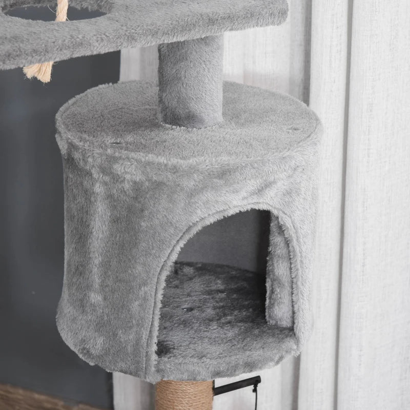 Cat Climbing Tree Tower 120cm with Scratching Post and Hammock - Light Grey