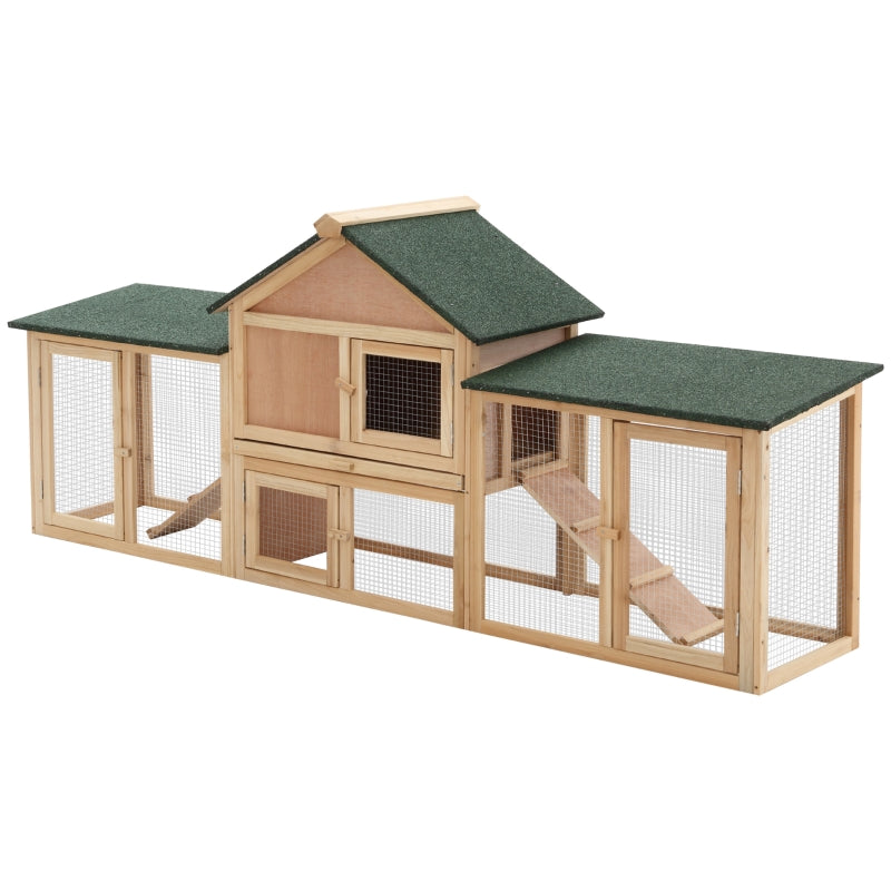 Wooden Outdoor Rabbit Hutch with Run, 2-Storey Bunny House - Grey, 210 x 45.5 x 84.5 cm