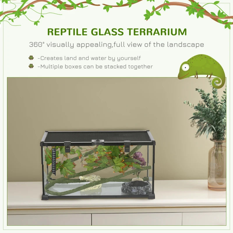 Black Glass Reptile Terrarium Kit, Small Animal Breeding Tank 50x30x25cm