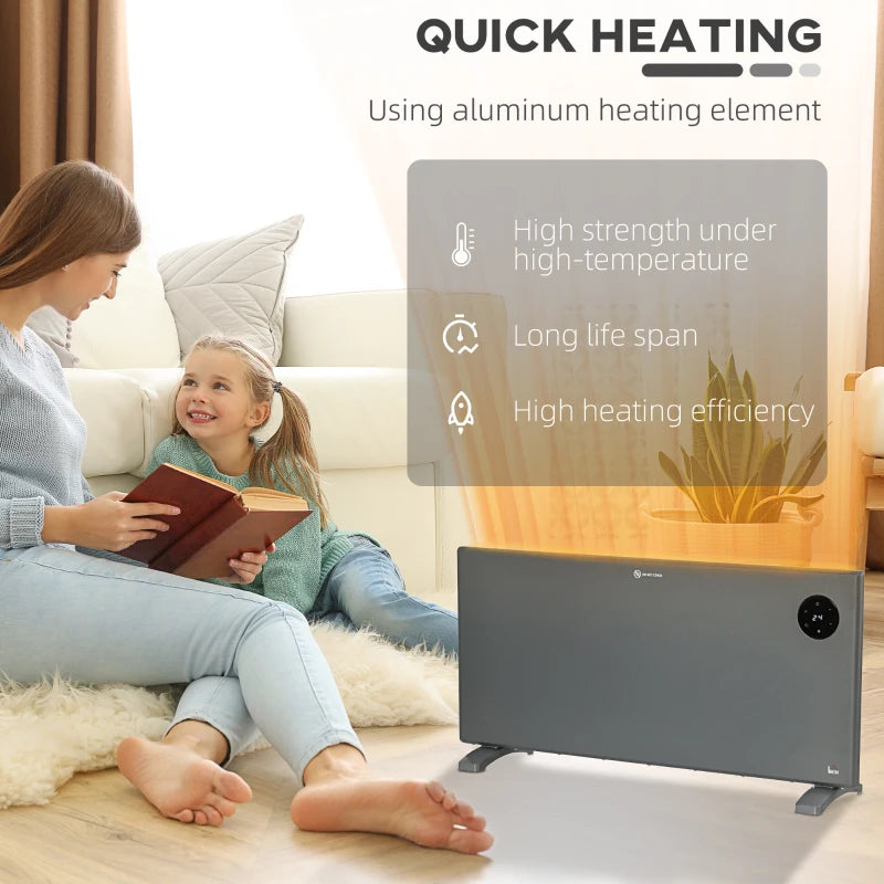 Grey Electric Convector Heater - Adjustable Thermostat, Timer