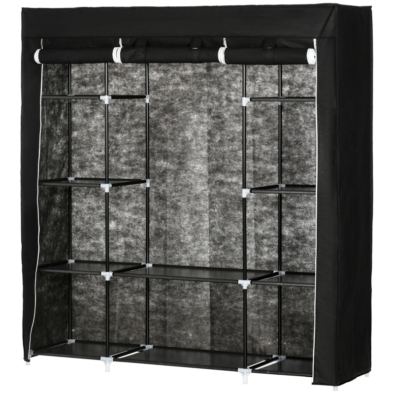 Black Foldable Fabric Wardrobe with Hanging Rail and Shelves