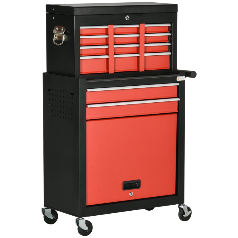 6-Drawer Black and Red Tool Cart with Wheels and Lockable Cabinet