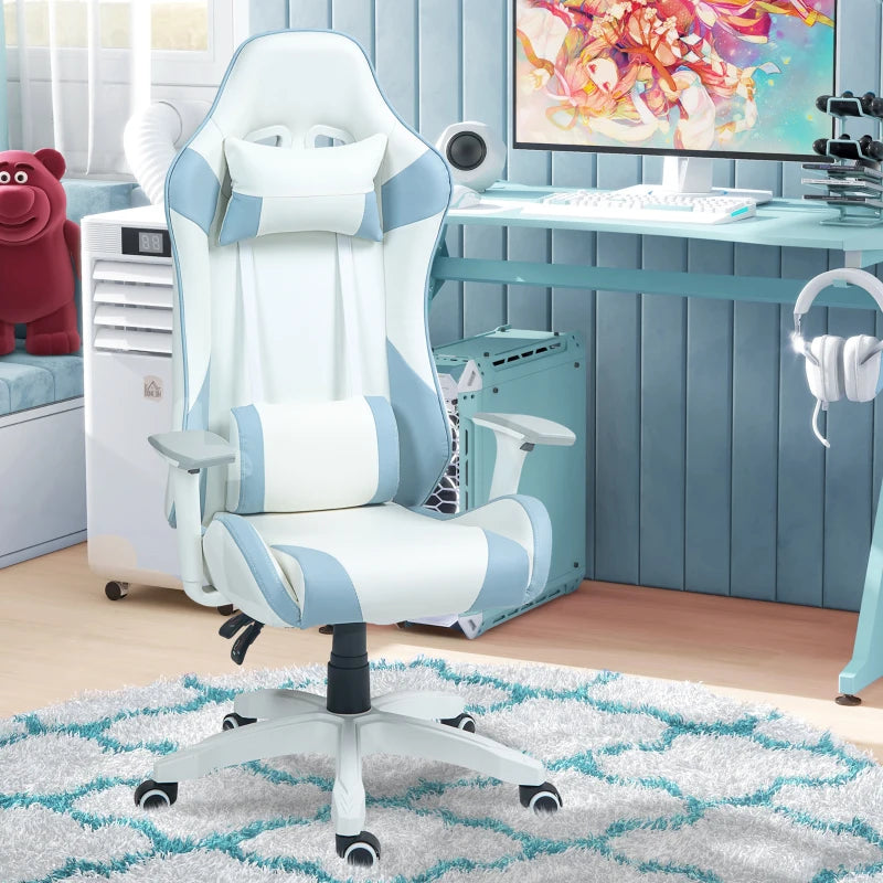 Light Blue Racing Gamer Chair with Reclining Feature