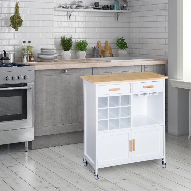 Rolling Kitchen Cart Sideboard Island - White Portable Storage Cabinet with Wine Racks