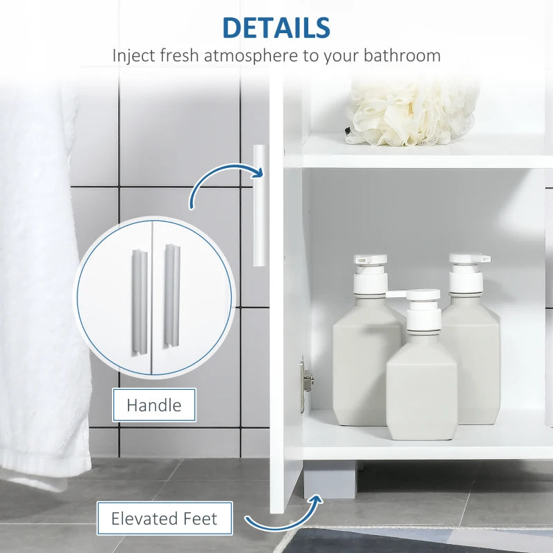 White Under Sink Storage Cabinet with Double Doors