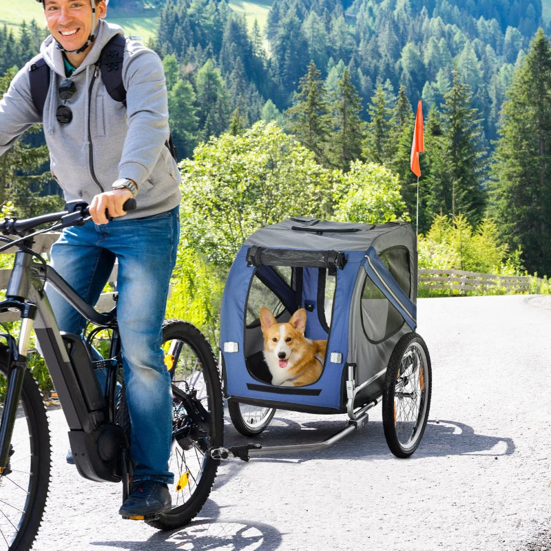 Blue & Grey Folding Dog Bike Trailer for Bicycle Travel