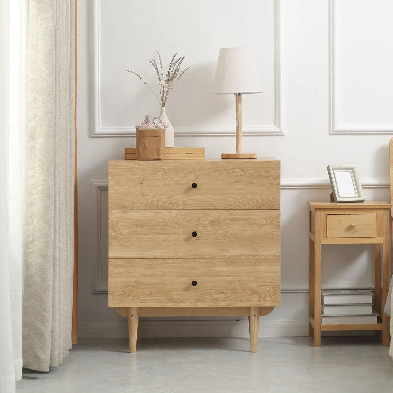 3-Drawer Storage Cabinet in Oak for Bedroom & Living Room