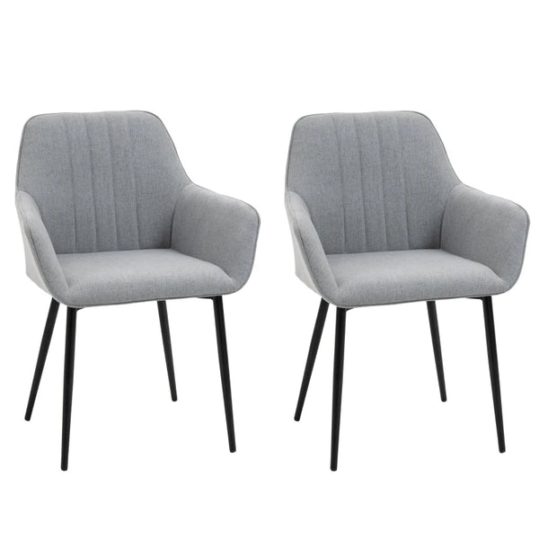 Light Grey Upholstered Dining Chairs with Metal Legs, Set of 2