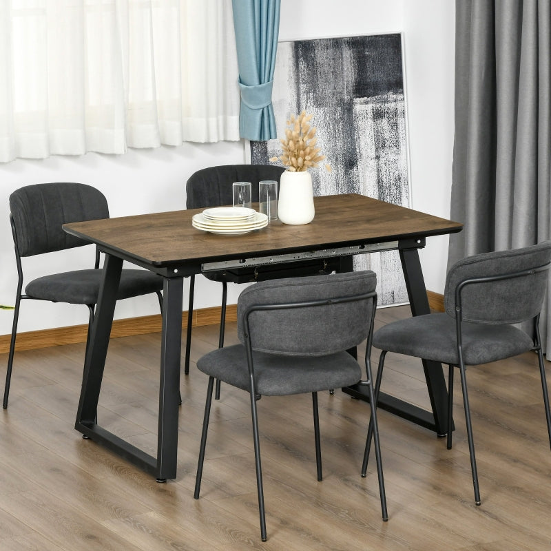 Extendable Wood Effect Dining Table for 4-6 People - Steel Frame, Hidden Leaves