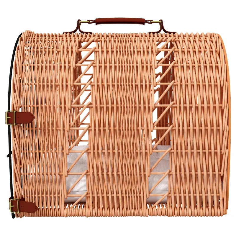 Orange Wicker Cat Carrier Basket with Soft Cushion - 37 x 28 x 29 cm