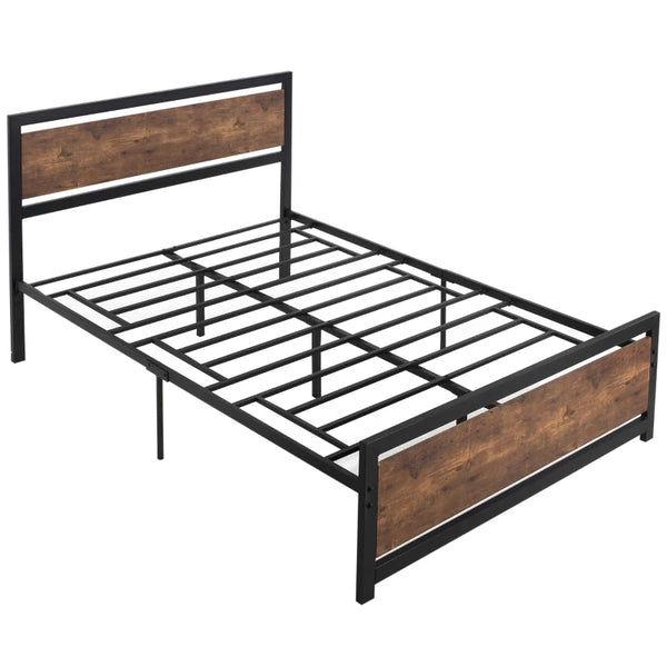 Double Size Metal Bed Frame with Storage, Strong Slat Support - Gray