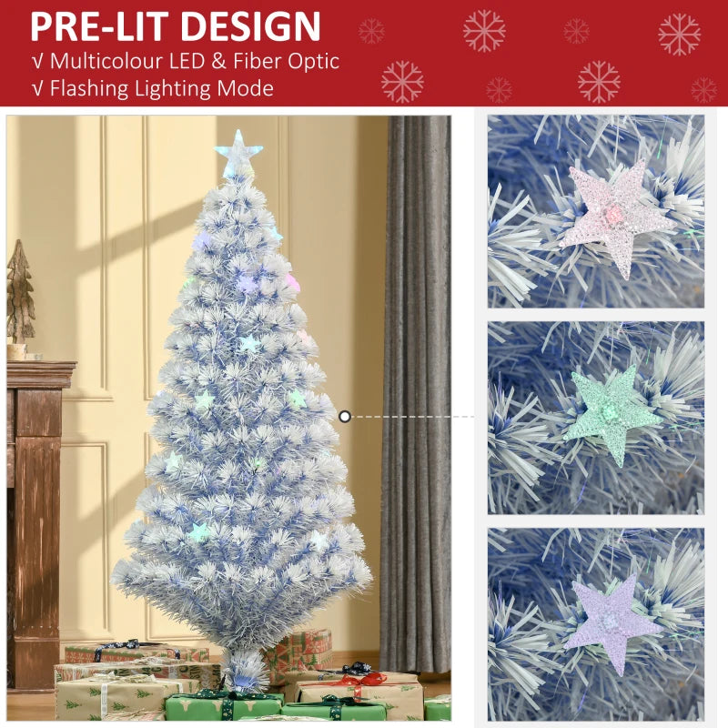 5FT Pre-Lit White Blue Fibre Optic Christmas Tree with LED Lights