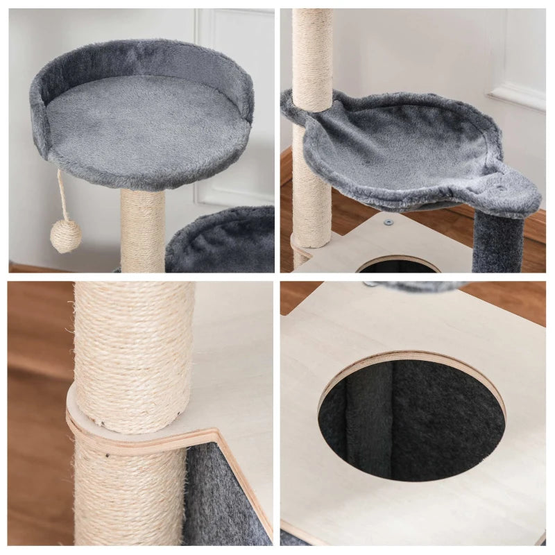 Grey Cat Climbing Tower with Scratching Post & Hammock