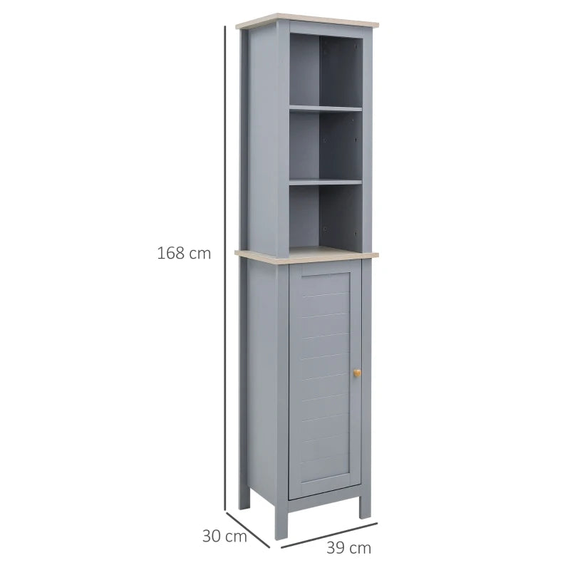 Grey Bathroom Storage Cabinet with 3 Tier Shelf and Cupboard