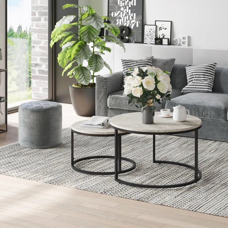 Modern Black Steel Nesting Coffee Tables Set