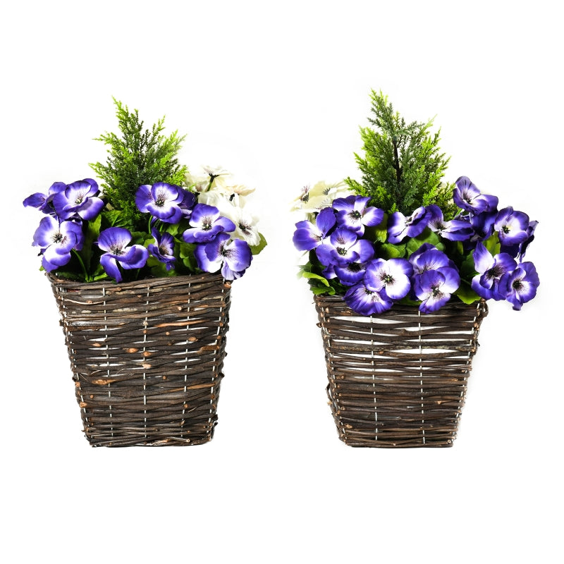Set of 2 White Artificial Orchid Plants in Wicker Baskets