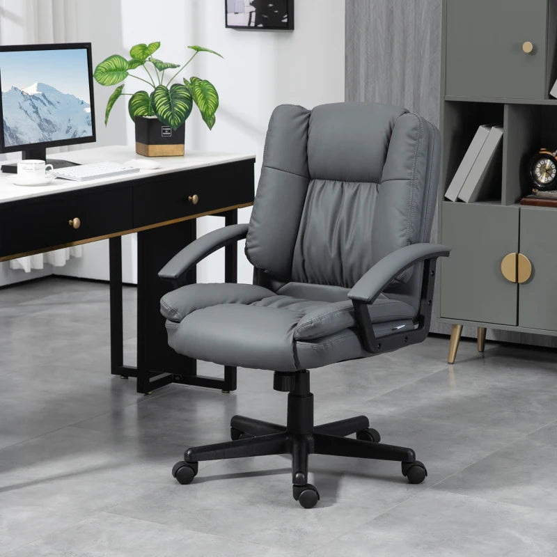 Dark Grey Faux Leather Office Chair with Adjustable Height