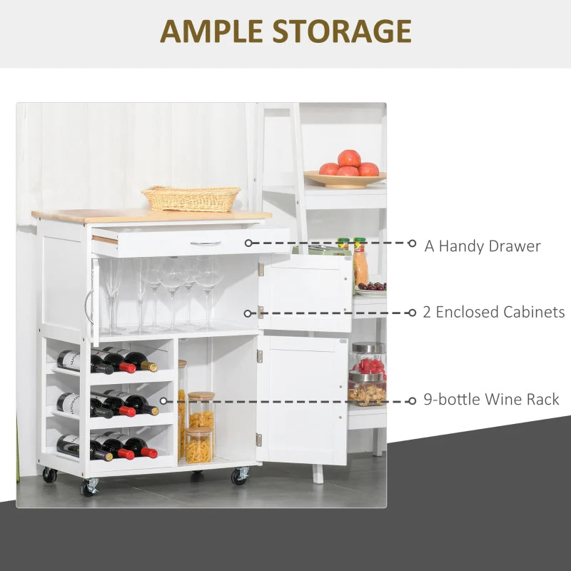 White Kitchen Trolley with Wine Rack and Storage