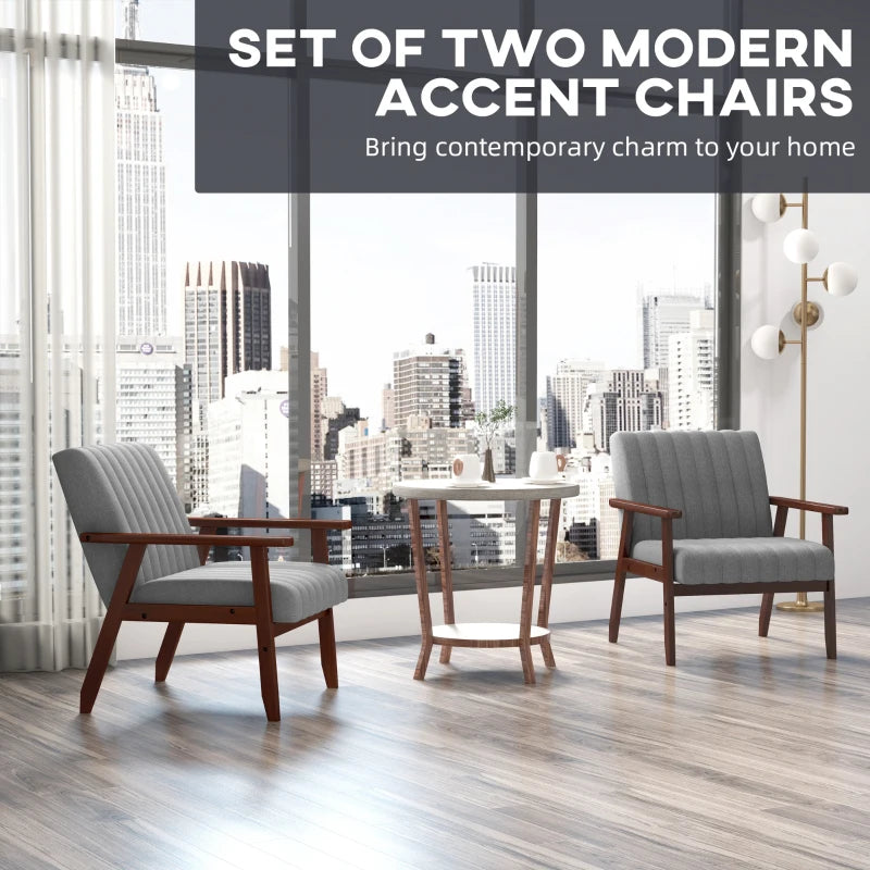 Grey Mid Century Accent Chairs Set of 2 with Wooden Legs