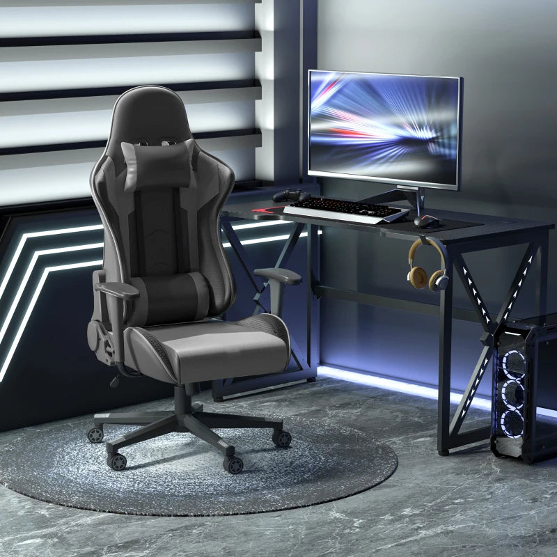 Black High Back Gaming Chair with Head Pillow and Lumbar Support