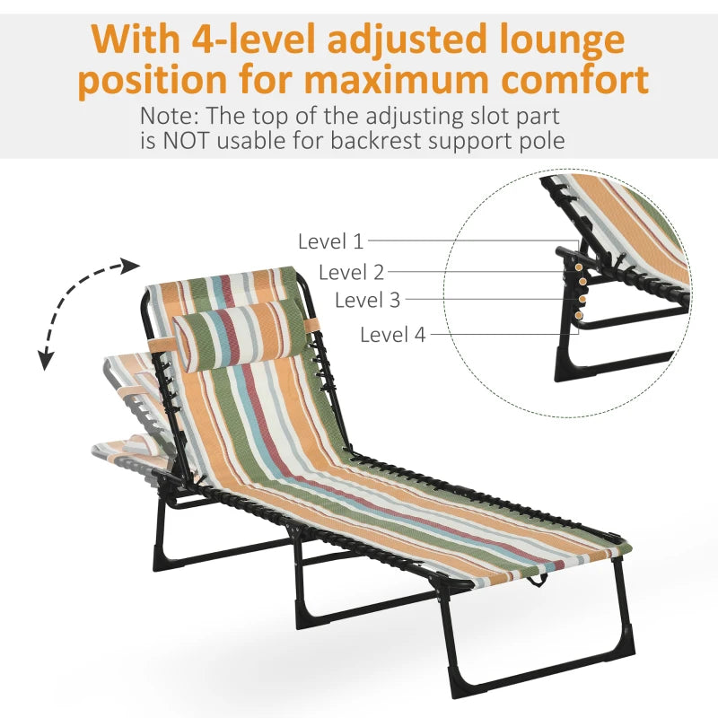 Multicolored Folding Beach Sun Lounger with 4 Adjustable Positions