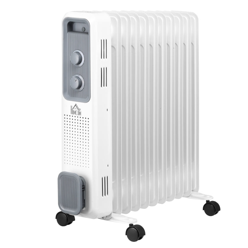 White 2500W Portable Oil Filled Radiator Heater, 11 Fin, 3 Heat Settings