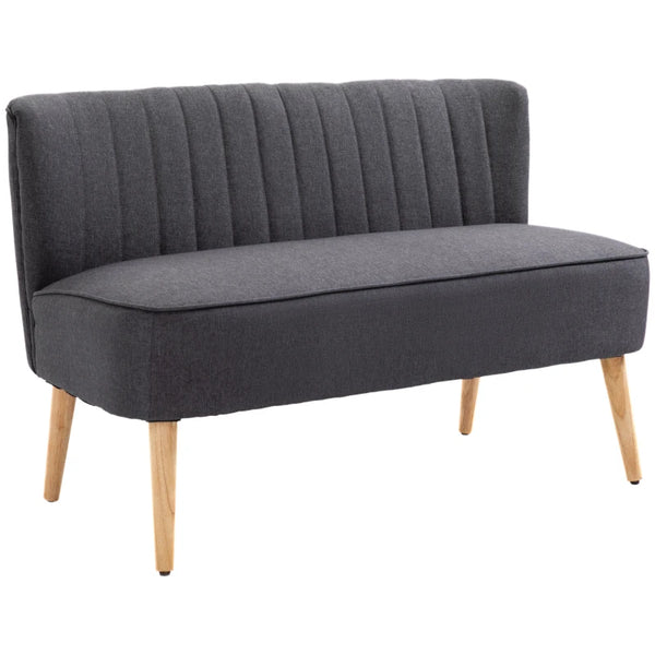 Dark Grey 2 Seater Linen Sofa with Wood Legs