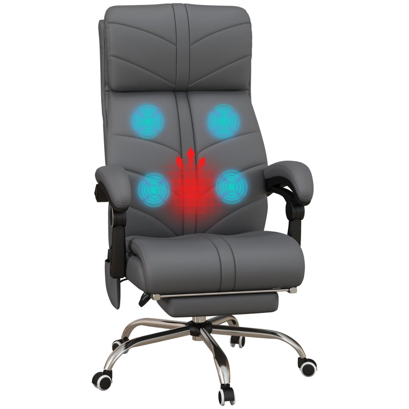 Grey Ergonomic Massage Office Chair with Heat and Footrest