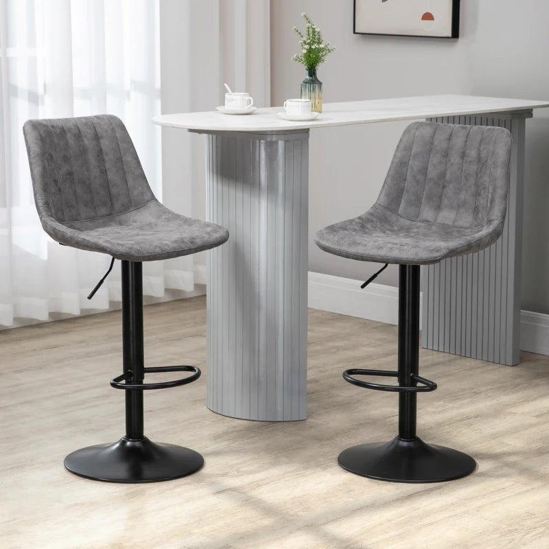 Grey Adjustable Swivel Bar Stools Set of 2 with Footrest