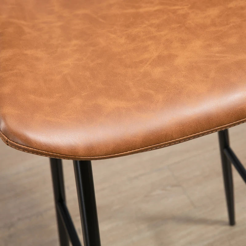 Brown PU Leather Bar Stools Set of 2 with Backs and Steel Legs