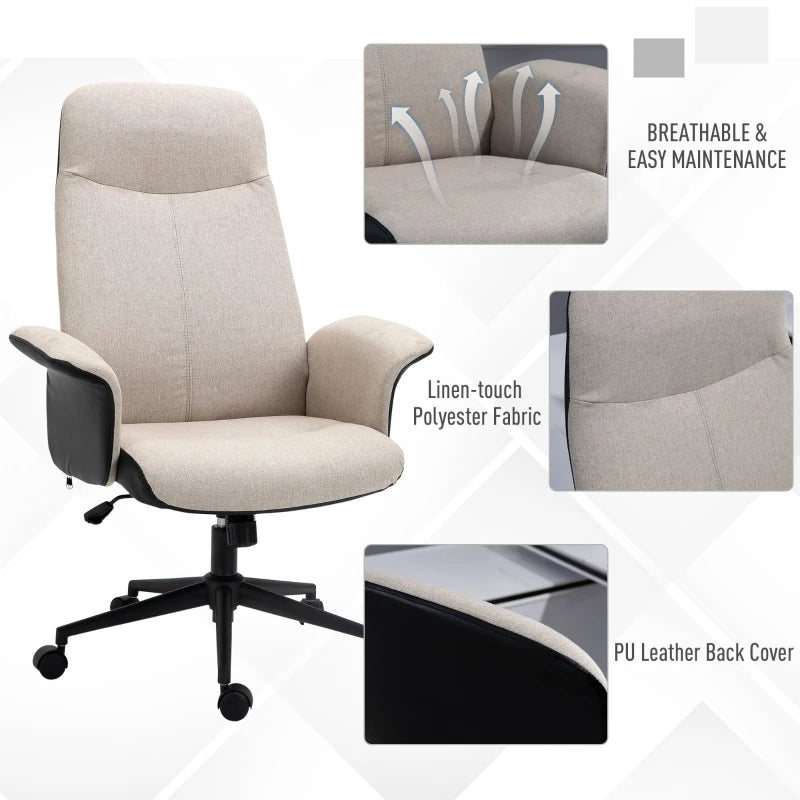 Beige Linen Office Chair with Adjustable Height and Swivel Wheels