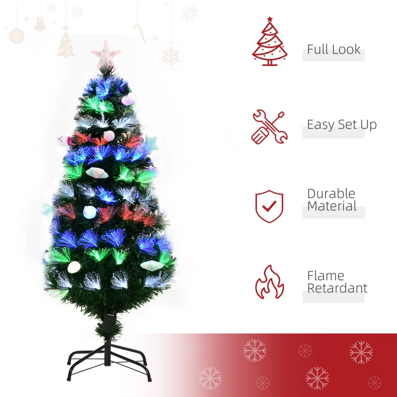 4FT Pre-Lit Green Christmas Tree with Fibre Optic Baubles and LED Lights