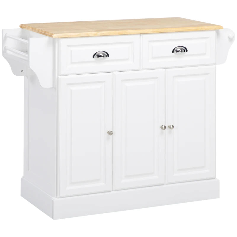 White Rolling Kitchen Island Cart with Storage and Towel Rack