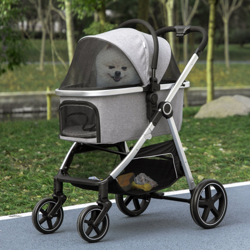 Foldable 3-in-1 Pet Stroller with Car Seat - Grey