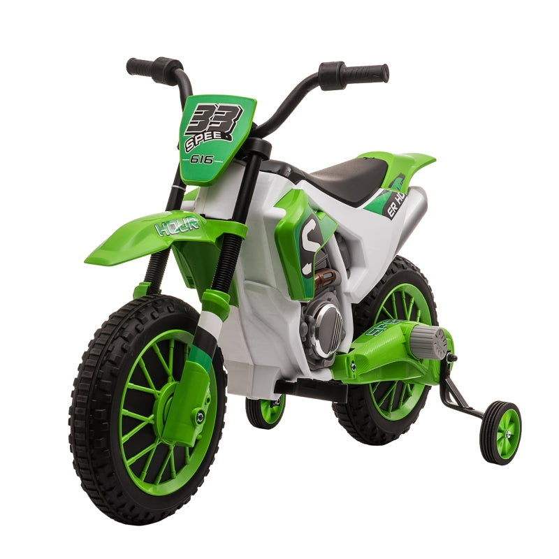 Green Kids Electric Motorcycle with Training Wheels, Ages 3-6