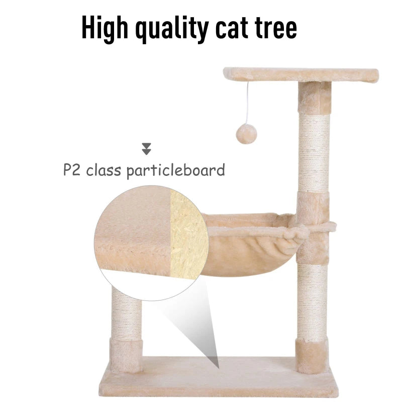 Beige Cat Tree with Scratching Posts and Hammock