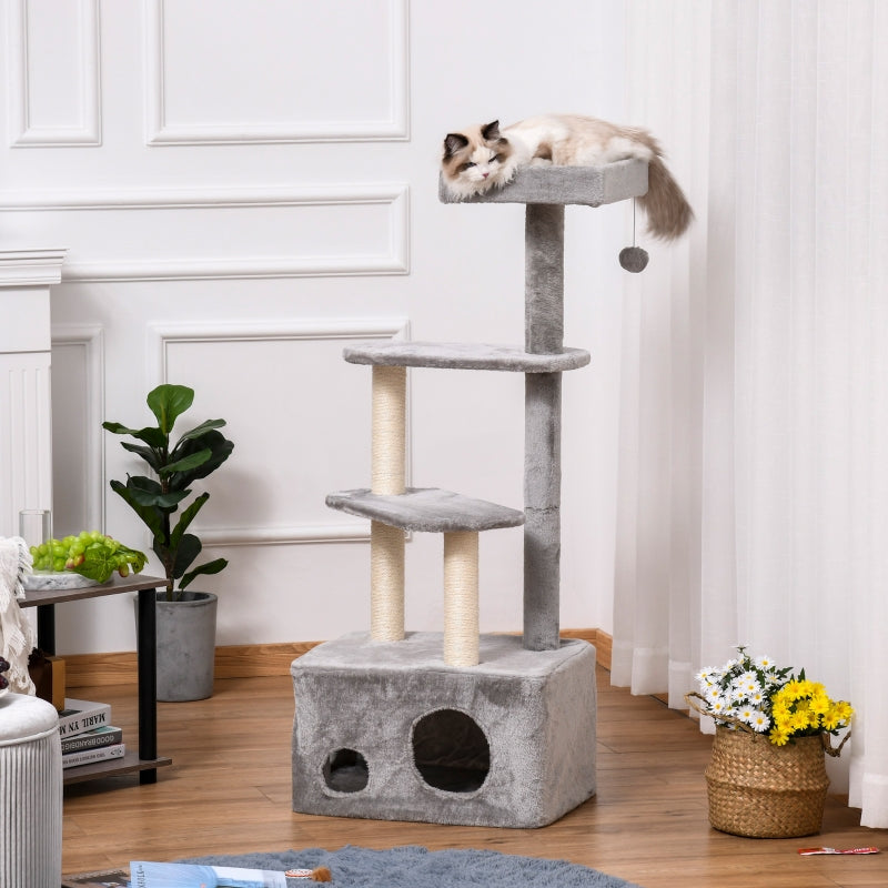 Grey 4-Level Cat Tree Tower with Scratching Post and Perches