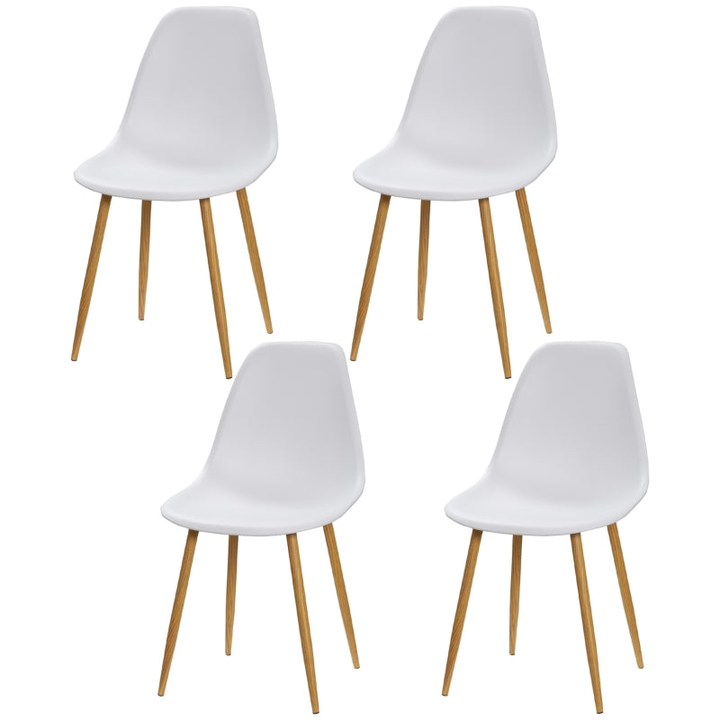 Set of 4 White Modern Dining Chairs with Steel Legs