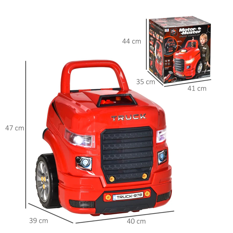 Red Kids Truck Engine Toy Set with RC Car Key