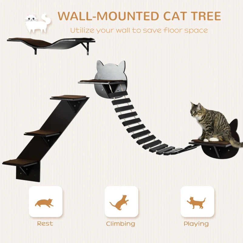 Cat Climbing Wall Shelves Set, Coffee Brown