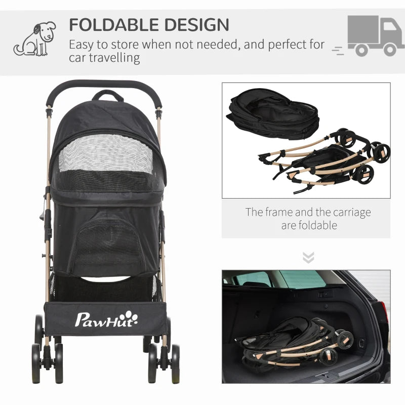 Black Pet Stroller with Rain Cover, 3-in-1 Cat Dog Pushchair