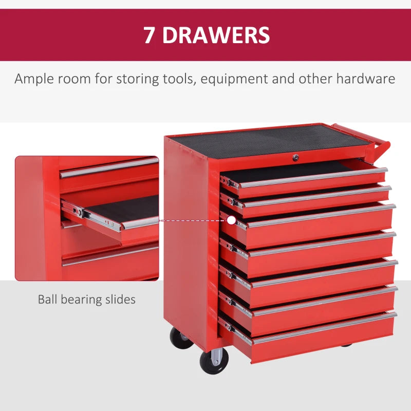 Red 7-Drawer Roller Tool Cabinet Storage Chest with Wheels