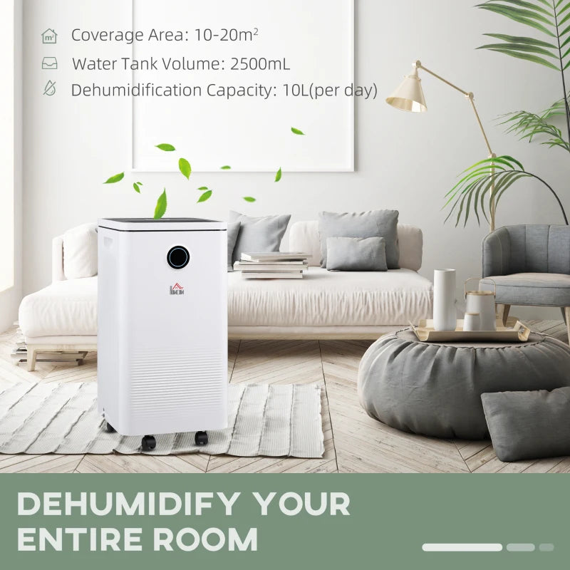 10L Dehumidifier: Digital Display, Intelligent Mode, 24H Timer, White