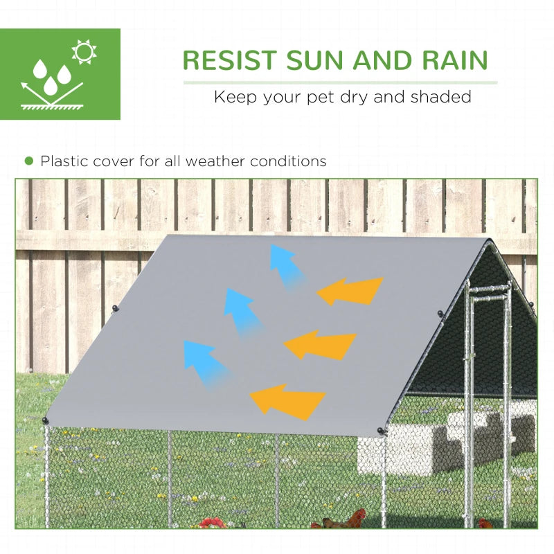 Galvanised Steel Chicken Run with Activity Shelf and Cover, 3x6x2m, Grey