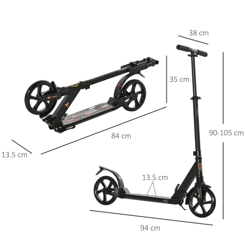 Black Folding Kick Scooter with 2 Big Wheels for Teens and Adults 14+